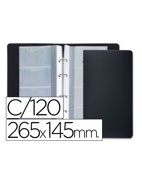 Tarjetero liderpapel 4 anillas 15 fundas de 4 departamentos 265x145 mm