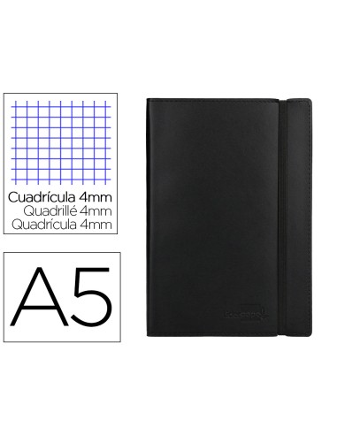 Libreta liderpapel simil piel a5 120 hojas 70g m2 cuadro 4mm sin margen negro