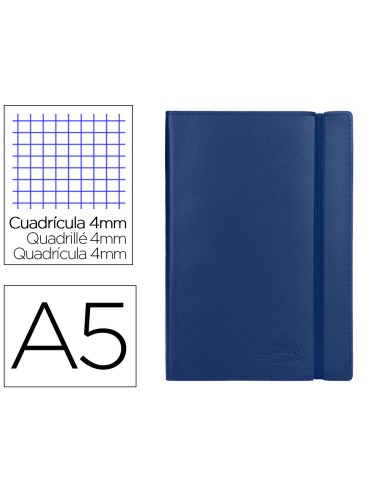 Libreta liderpapel simil piel a5 120 hojas 70g m2 cuadro 4mm sin margen azul