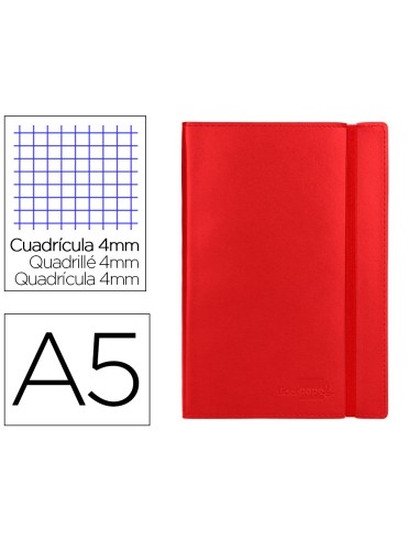 Libreta liderpapel simil piel a5 120 hojas 70g m2 cuadro 4mm sin margen rojo