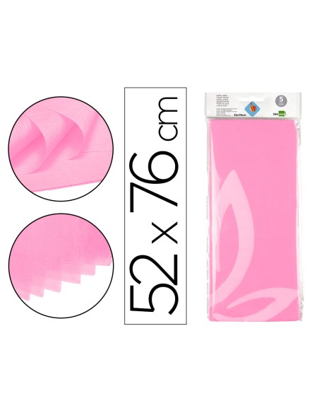 Papel seda liderpapel 52x76cm 18g m2 bolsa de 5 hojas rosa