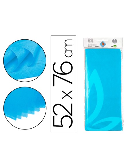 Papel seda liderpapel 52x76cm 18g m2 bolsa de 5 hojas celeste