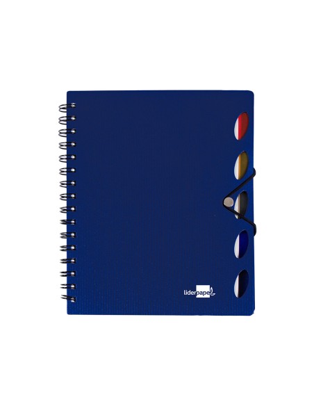 Cuaderno espiral liderpapel a5 micro executive tapa plastico 100h 80 gr cuadro 5mm 5 se paradores con gomilla azul
