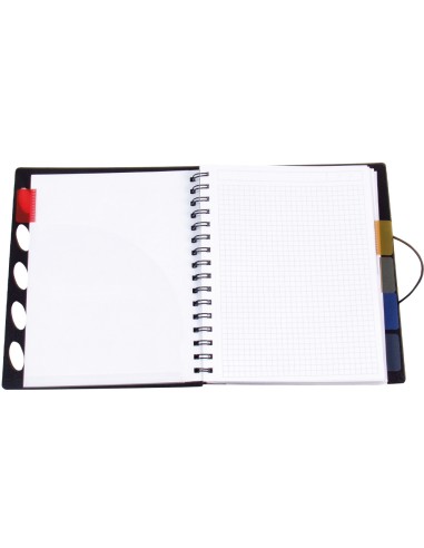 Cuaderno espiral liderpapel a5 micro executive tapa plastico 100h 80 gr cuadro 5mm 5 separadores con gomilla negro