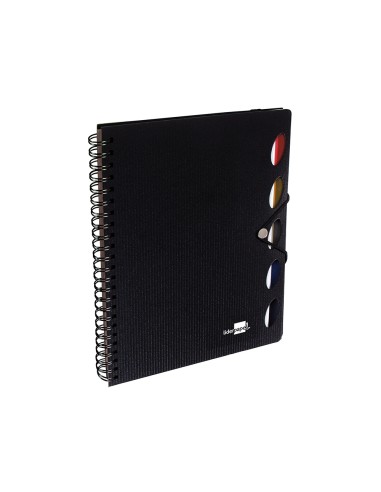 Cuaderno espiral liderpapel a5 micro executive tapa plastico 100h 80 gr cuadro 5mm 5 separadores con gomilla negro