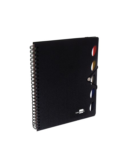 Cuaderno espiral liderpapel a5 micro executive tapa plastico 100h 80 gr cuadro 5mm 5 separadores con gomilla negro