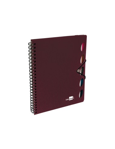 Cuaderno espiral liderpapel a4 micro executive tapa plastico 100h 80 gr cuadro 5mm 5 separadores con gomilla burdeos