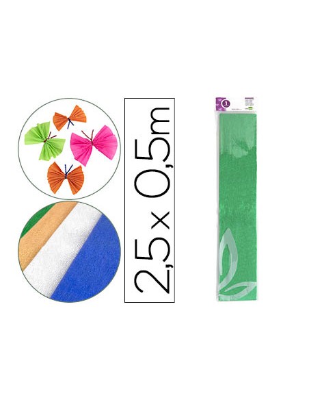 Papel crespon liderpapel 50 cm x 25m metalizado verde