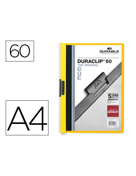 Carpeta duraclip dossier pinza lateral amarillo capacidad 60 hojas