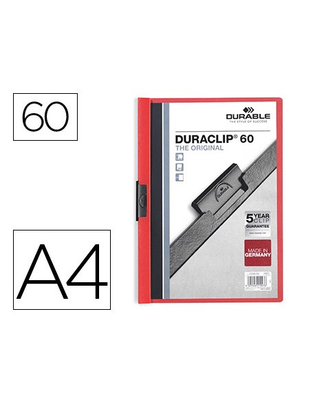 Carpeta duraclip dossier pinza lateral rojo capacidad 60 hojas