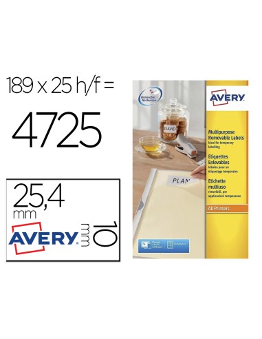 Etiqueta adhesiva avery removible tamano 254x10 mm caja de 4725 unidades