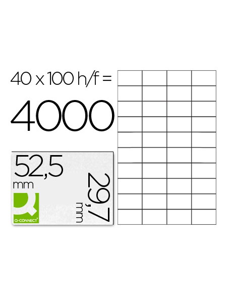 Etiqueta adhesiva q connect kf00574 tamano 525x297 mm fotocopiadora laser ink jet caja con 100 hojas din a4