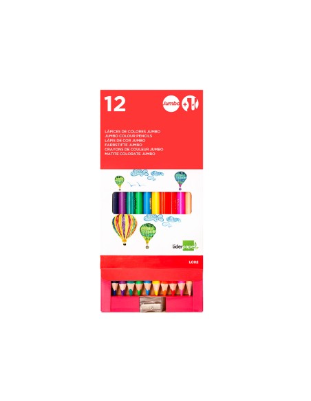 Lapices de colores liderpapel jumbo con sacapuntas caja de 12 unidades colores surtidos