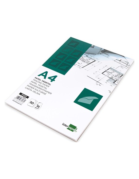 Bloc papel vegetal liderpapel encolado 210x297mm 50 hojas 95g m2