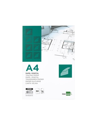 Bloc papel vegetal liderpapel encolado 210x297mm 50 hojas 95g m2