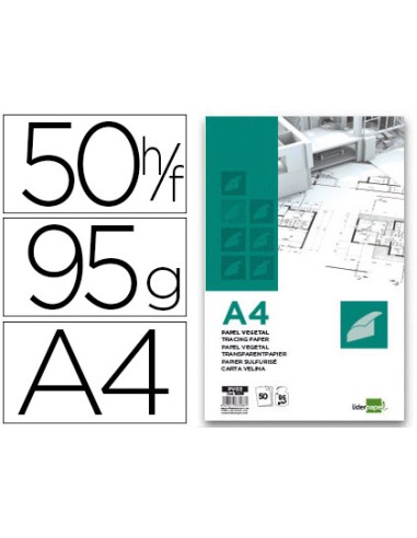 Bloc papel vegetal liderpapel encolado 210x297mm 50 hojas 95g m2