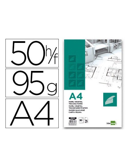 Bloc papel vegetal liderpapel encolado 210x297mm 50 hojas 95g m2