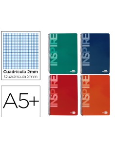 Cuaderno espiral liderpapel cuarto inspire tapa dura 80h 60 gr milimetrado 2mm con margen colores surtidos