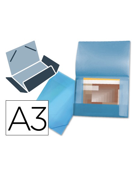 Carpeta liderpapel portadocumentos 44802 solapas polipropileno din a3 azul translucido lomo flexible