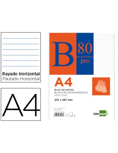 Bloc notas liderpapel horizontal a4 80 hojas 60g m2 encolado