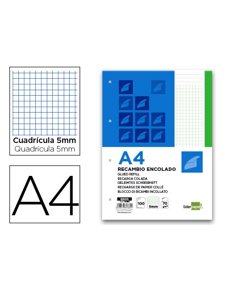Bloc encolado liderpapel cuadro 5mm verde a4 natural 100 hojas 70 g m2 Bloc encolado liderpapel cuadro 5mm verde a4 natural 100 hojas 70 g m2