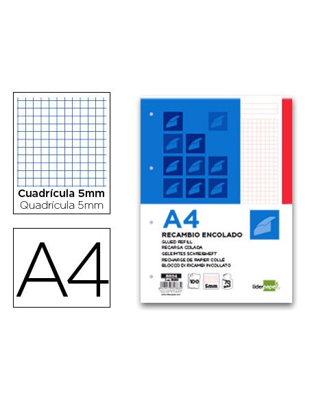 Bloc encolado liderpapel cuadro 5mm rojo a4 natural 100 hojas 70 g m2 Bloc encolado liderpapel cuadro 5mm rojo a4 natural 100 hojas 70 g m2