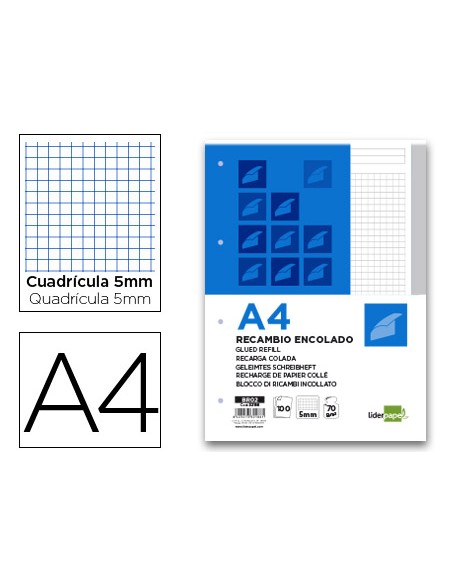 Bloc encolado liderpapel cuadro 5mm gris a4 natural 100 hojas 70 g m2 Bloc encolado liderpapel cuadro 5mm gris a4 natural 100 hojas 70 g m2