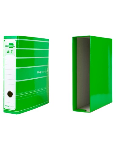 Archivador de palanca liderpapel a4 filing system forrado sin rado lomo 80mm verde con caja y compresor metalico