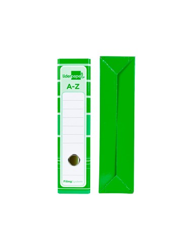 Archivador de palanca liderpapel a4 filing system forrado sin rado lomo 80mm verde con caja y compresor metalico