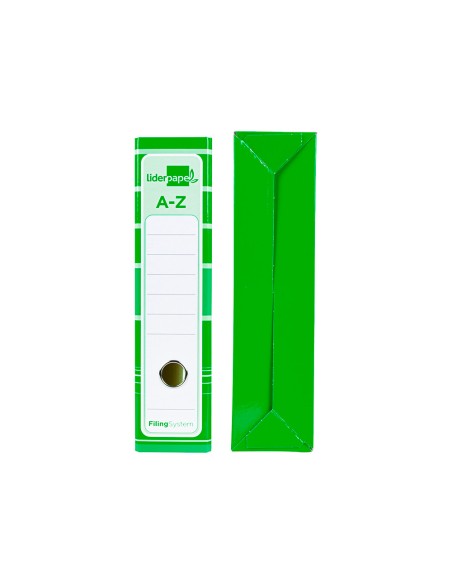 Archivador de palanca liderpapel a4 filing system forrado sin rado lomo 80mm verde con caja y compresor metalico
