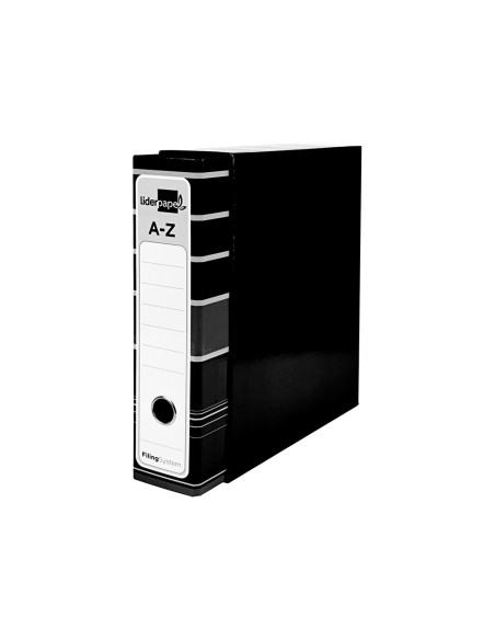 Archivador de palanca liderpapel a4 filing system forrado sin rado lomo 80mm negro con caja y compresor metalico