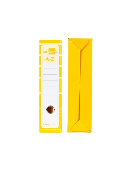 Archivador de palanca liderpapel a4 filing system forrado sin rado lomo 80mm amarillo con caja y compresor metal