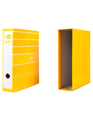 Archivador de palanca liderpapel a4 filing system forrado sin rado lomo 80mm amarillo con caja y compresor metal