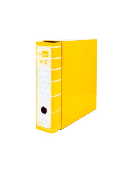 Archivador de palanca liderpapel a4 filing system forrado sin rado lomo 80mm amarillo con caja y compresor metal