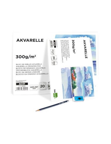 Bloc dibujo liderpapel acuarela encolado 297x420mm 20 hojas 300g m2 sin recuadro