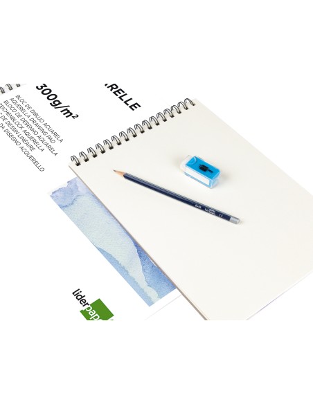 Bloc dibujo liderpapel acuarela espiral 297x210mm 10 hojas 300g m2 sin recuadro