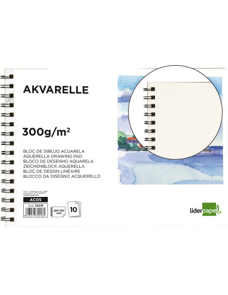 Bloc dibujo liderpapel acuarela espiral 297x210mm 10 hojas 300g m2 sin recuadro