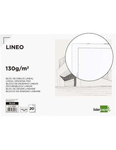 Bloc dibujo liderpapel lineal encolado 230x325mm 20 hojas 130 gr m2 sin recuadro