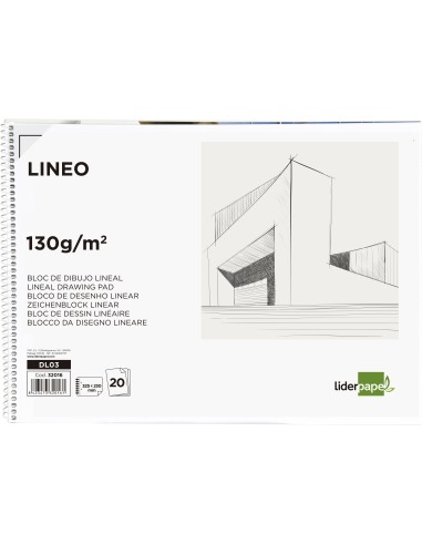 Bloc dibujo liderpapel lineal espiral 230x325mm 20 hojas 130gr m2 con recuadro 2 taladros perforado