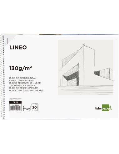 Bloc dibujo liderpapel lineal espiral 230x325mm 20 hojas 130 gr m2 con recuadro perforado