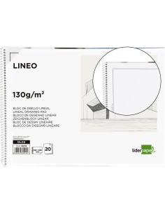 Bloc dibujo liderpapel lineal espiral 230x325mm 20 hojas 130 gr m2 con recuadro perforado