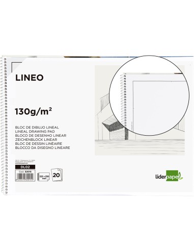 Bloc dibujo liderpapel lineal espiral 230x325mm 20 hojas 130 gr m2 con recuadro perforado