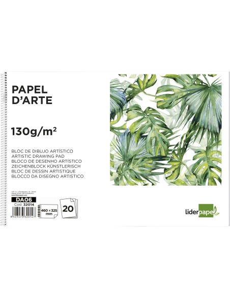 Bloc dibujo liderpapel artistico espiral 460x325mm 20 hojas 130gr m2 sin recambio perforado