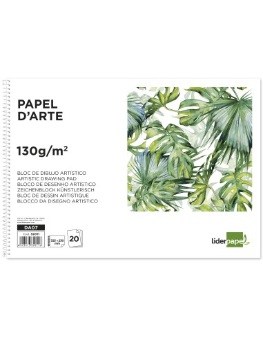 Bloc dibujo liderpapel artistico espiral 230x325mm 20 hojas 130g m2 sin recuadro perforado