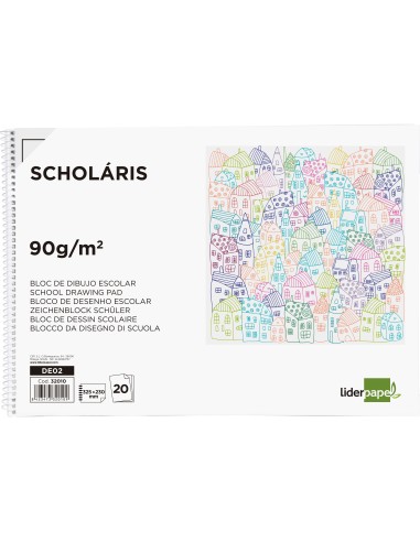 Bloc dibujo liderpapel escolar espiral 230x325mm 20 hojas 90 gr m2 con recuadro