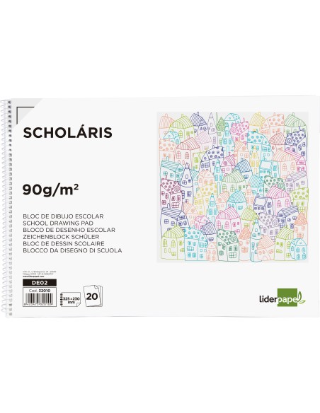 Bloc dibujo liderpapel escolar espiral 230x325mm 20 hojas 90 gr m2 con recuadro