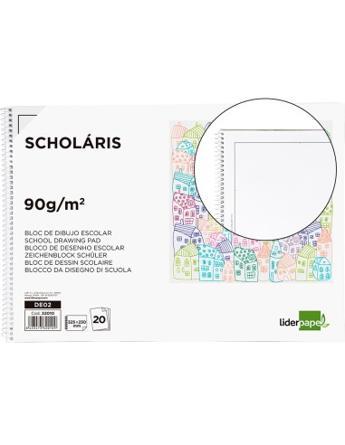 Bloc dibujo liderpapel escolar espiral 230x325mm 20 hojas 90 gr m2 con recuadro