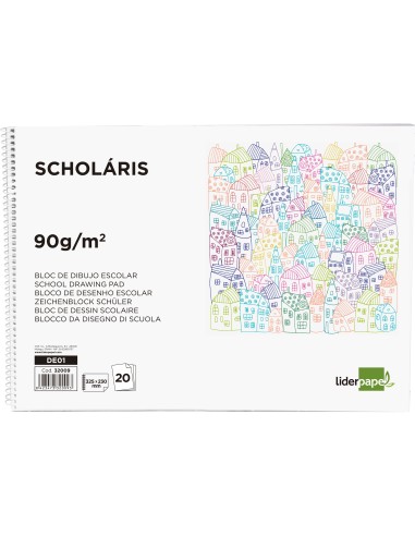 Bloc dibujo liderpapel escolar espiral 230x325mm 20 hojas 90 gr m2 sin recuadro