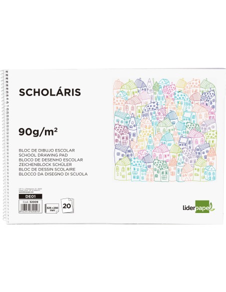 Bloc dibujo liderpapel escolar espiral 230x325mm 20 hojas 90 gr m2 sin recuadro