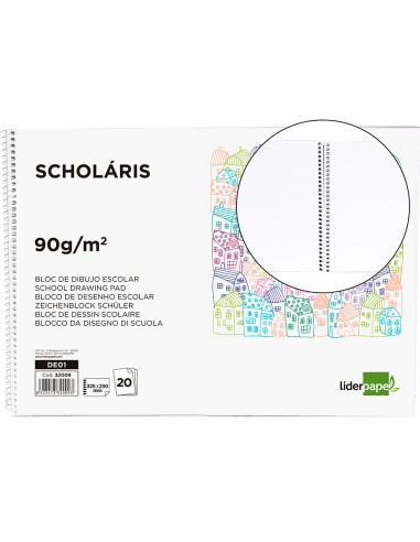 Bloc dibujo liderpapel escolar espiral 230x325mm 20 hojas 90 gr m2 sin recuadro